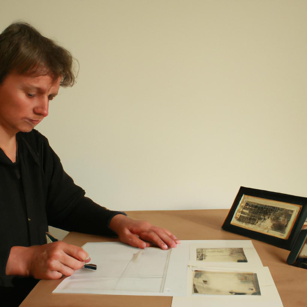 Person researching family history documents