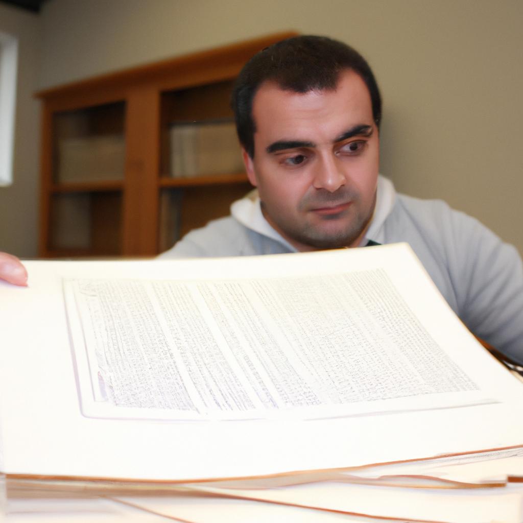 Person analyzing historical documents